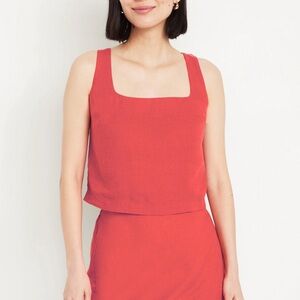 Old Navy Red Square-Neck Linen-Blend Crop Tank Top